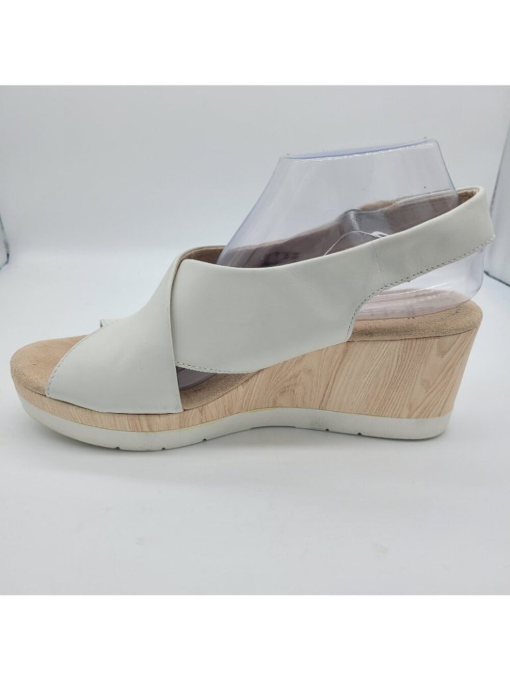 Collection By Clarks Cammy Pearl Sling Back Leather Beige Wedge Heels Sandals 9 - Picture 3 of 10